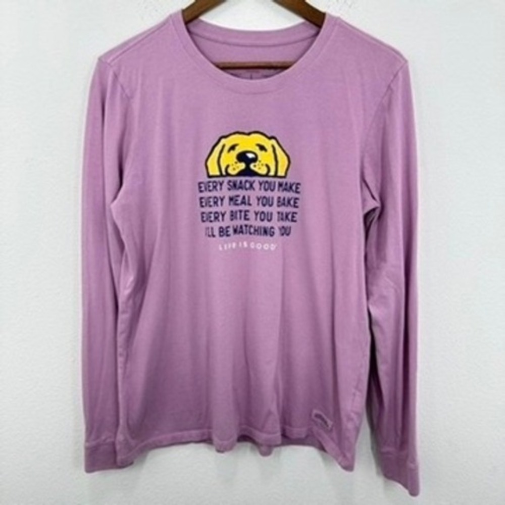 Life is Good Purple Long Sleeve Yellow Lab Silly Dog Graphic Top Purple Dog‎ Mom